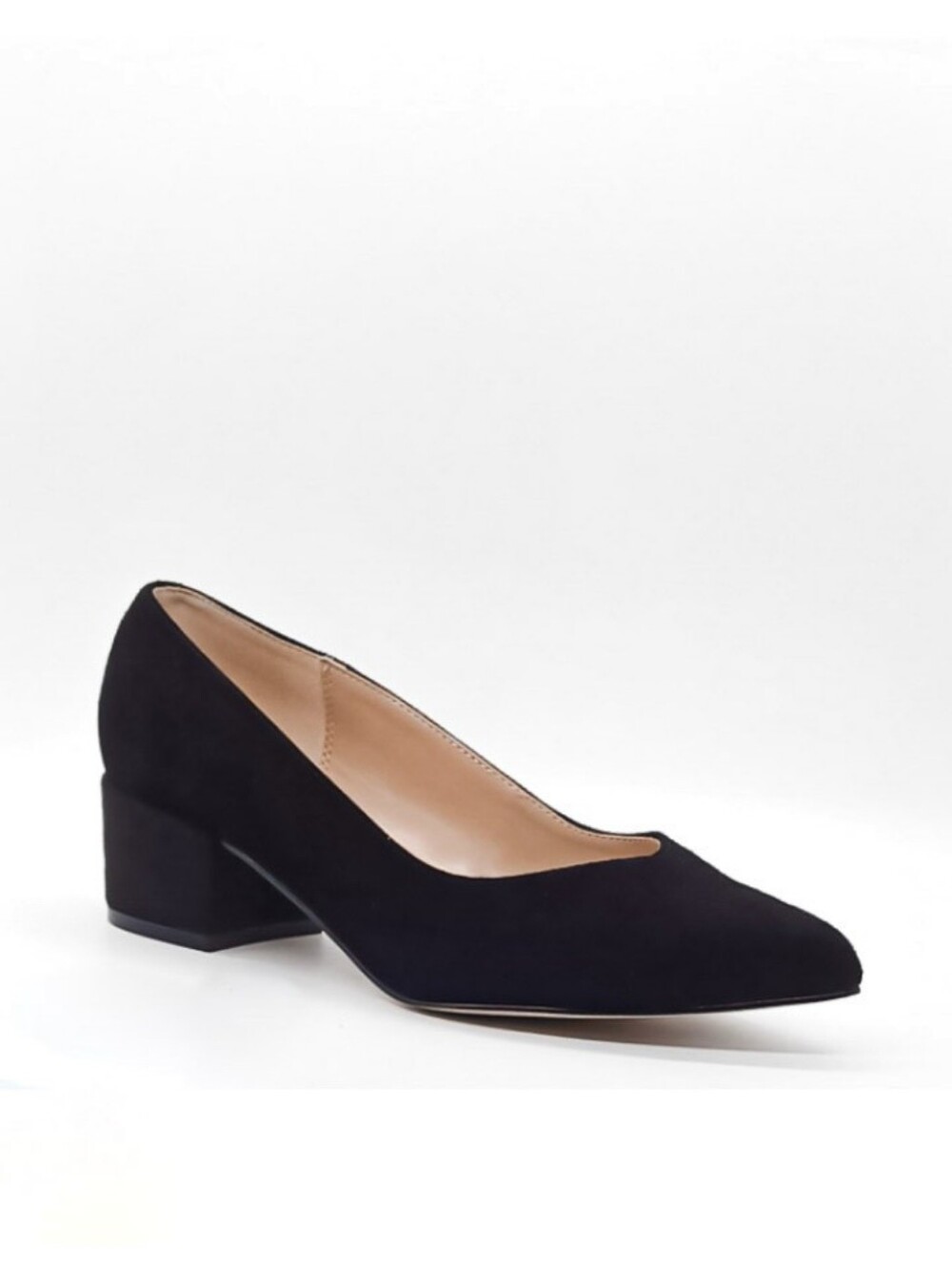 New Leather Suede Black Labore Low Block Heel Dress Pump Womens Shoes 7 Wide